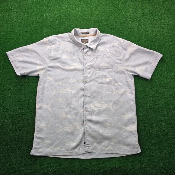 Quicksilver Shirt Mens Large Blue Waterman Collection Fish AOP Outdoors‎ Summer - Picture 1 of 11